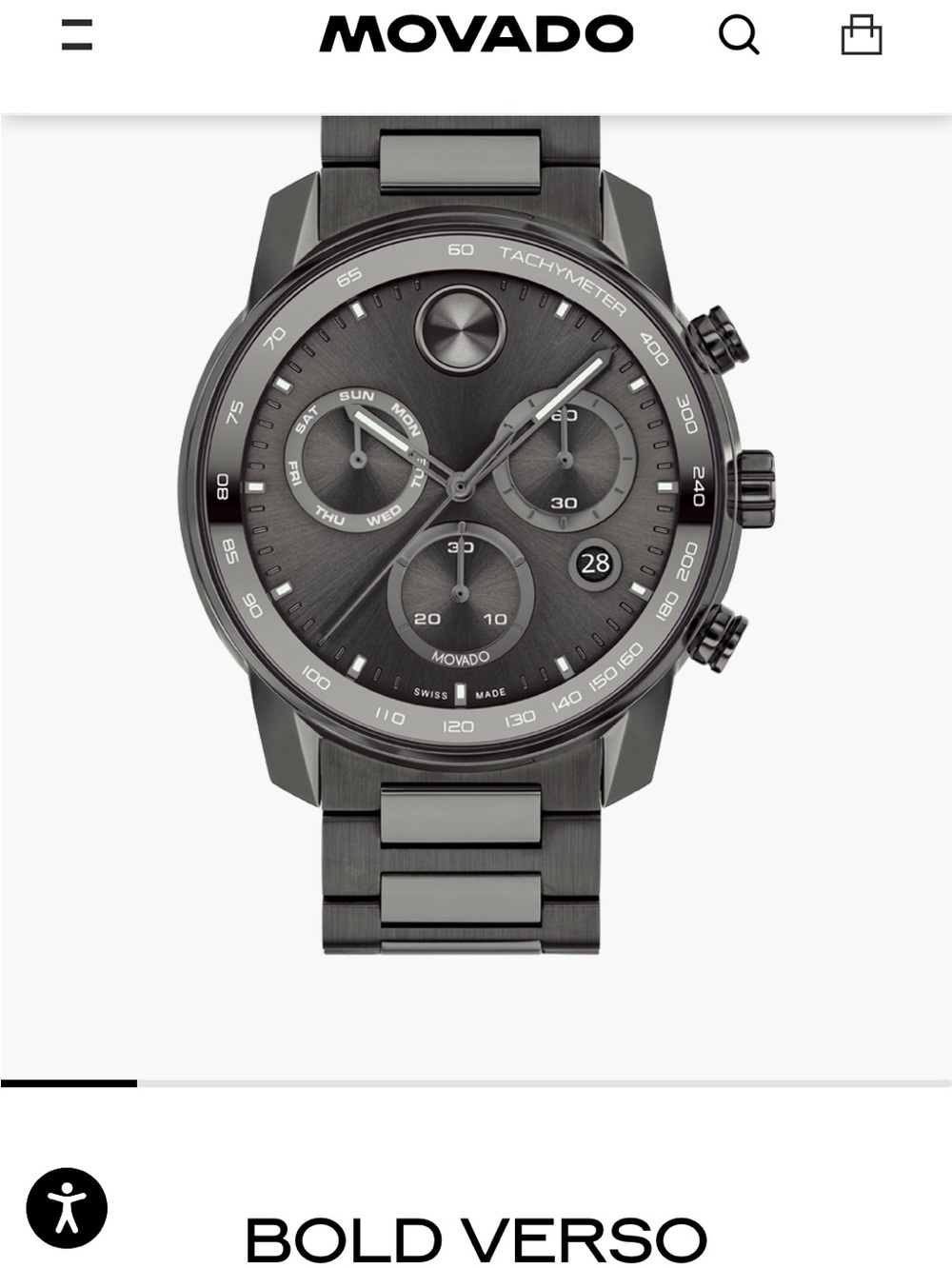 New Movado Bold Verso Gunmetal Gray Chronograph Watch